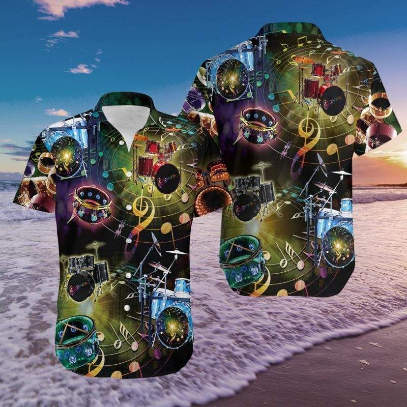 Felacia [Hawaii Shirt] Awesome Drums Colorful Light Hawaiian Aloha Shirts-ZX1257